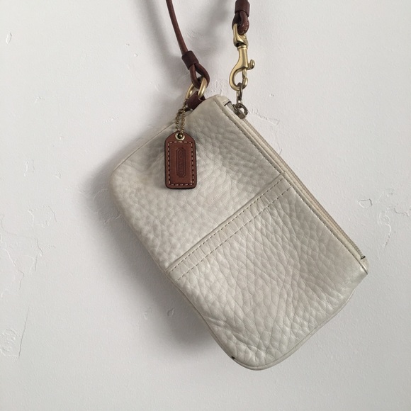 Coach Handbags - Coach White Pebbled Leather Wristlet